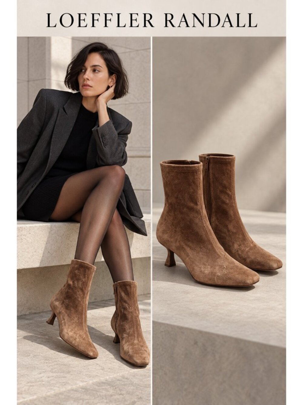 Loeffler Randall Brown Suede Square Toe Kitten Heel Ankle Boots 7B